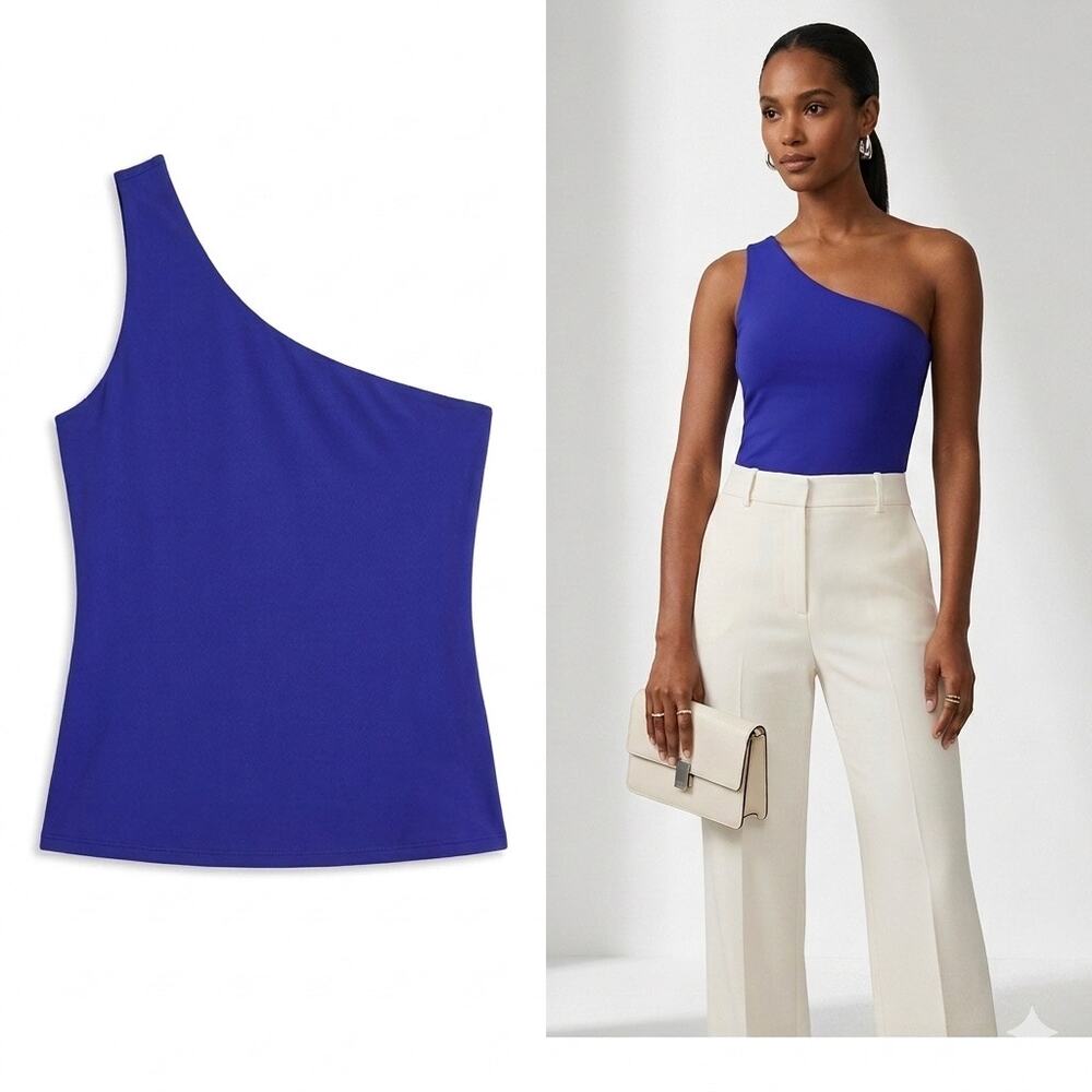 Scoop Blue One Shoulder Tank Top Small Asymmetrical Camisole Night Out Blouse